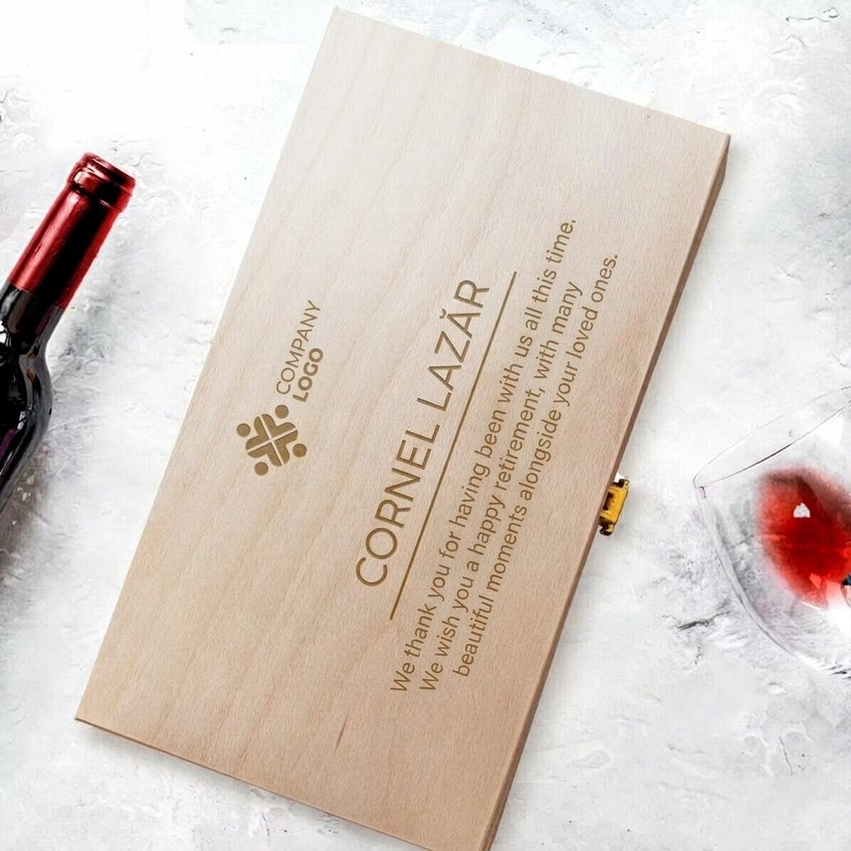 Personalised wine box for two bottles of wine with logo and text