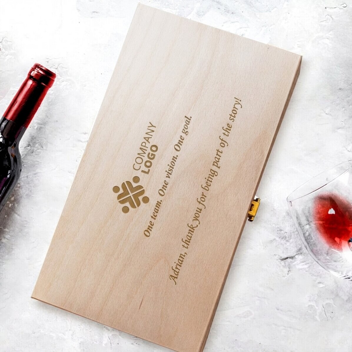 Personalised wine box for two bottles of wine with logo and text - Thank you