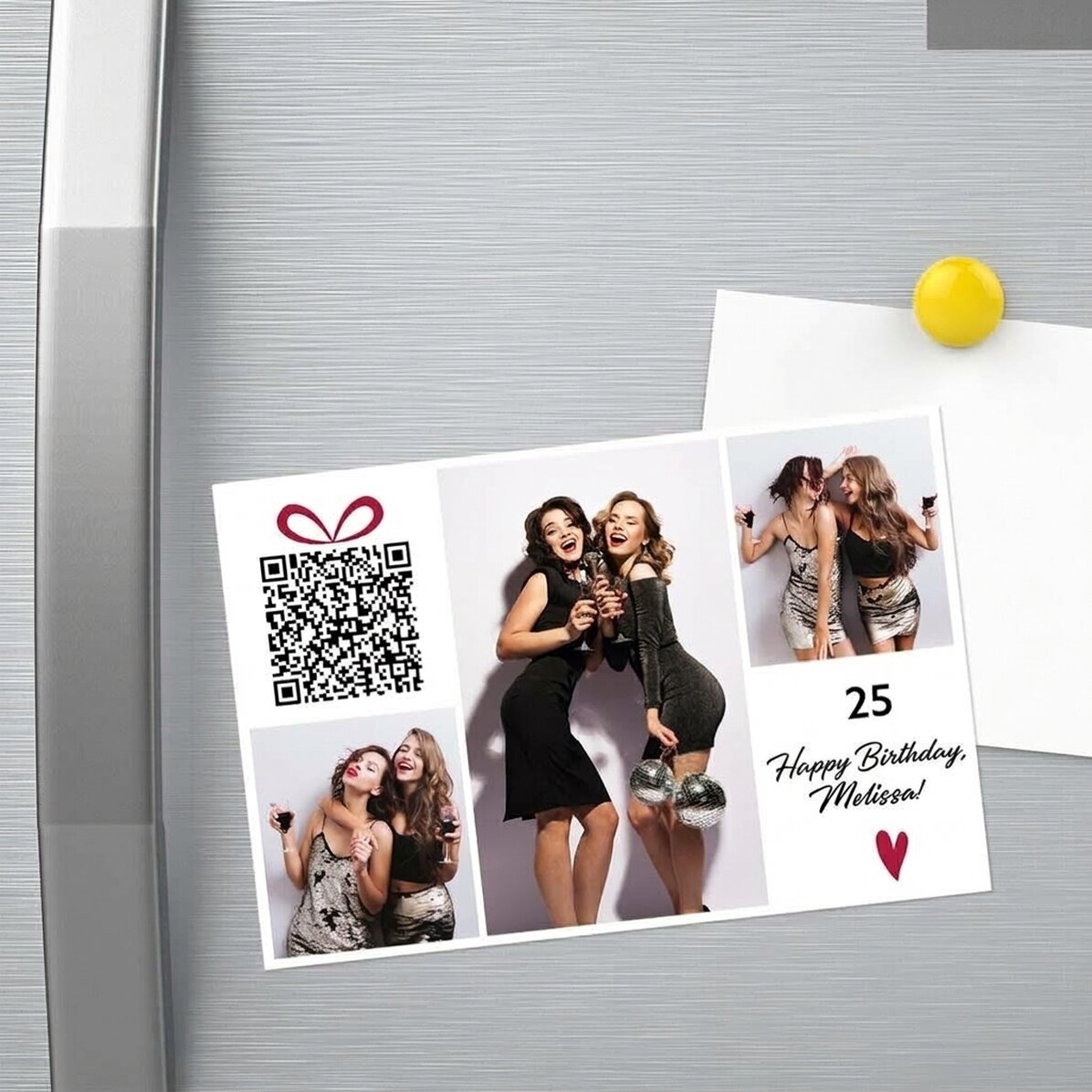 15x10 cm magnet customised with text, photos and QR code - Happy birthday!