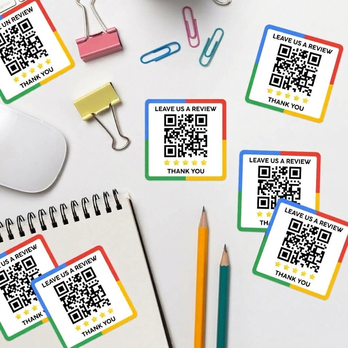 Set of 12 stickers (self-adhesive labels) customised with text and QR code - Review us