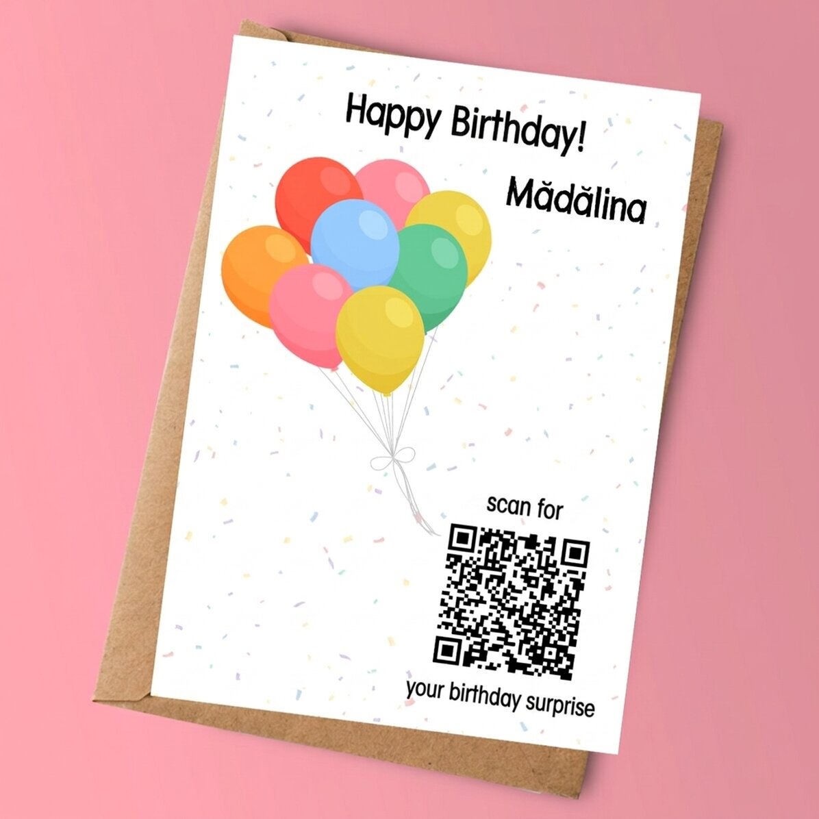 Personalised card with text and QR code - Discover the surprise