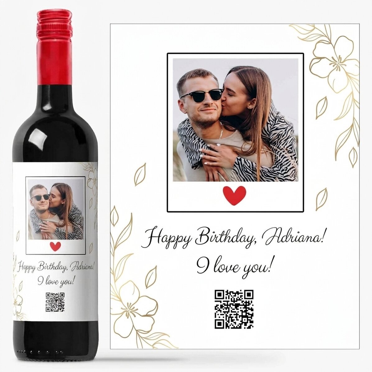 Personalised wine with photo, text and QR code - Birthday