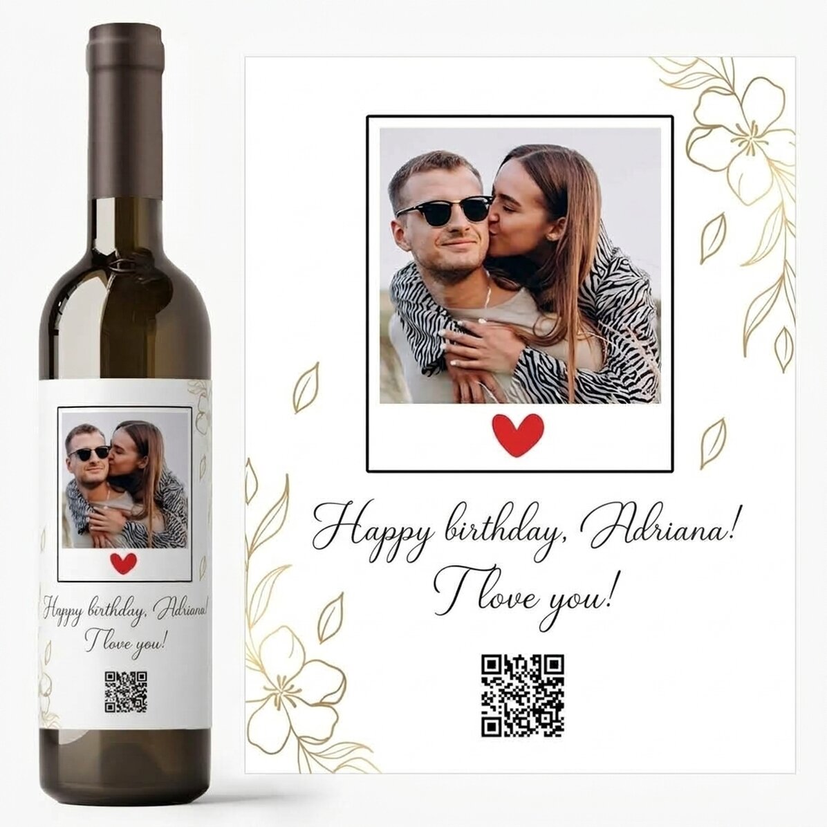 Personalised wine with photo, text and QR code - Birthday