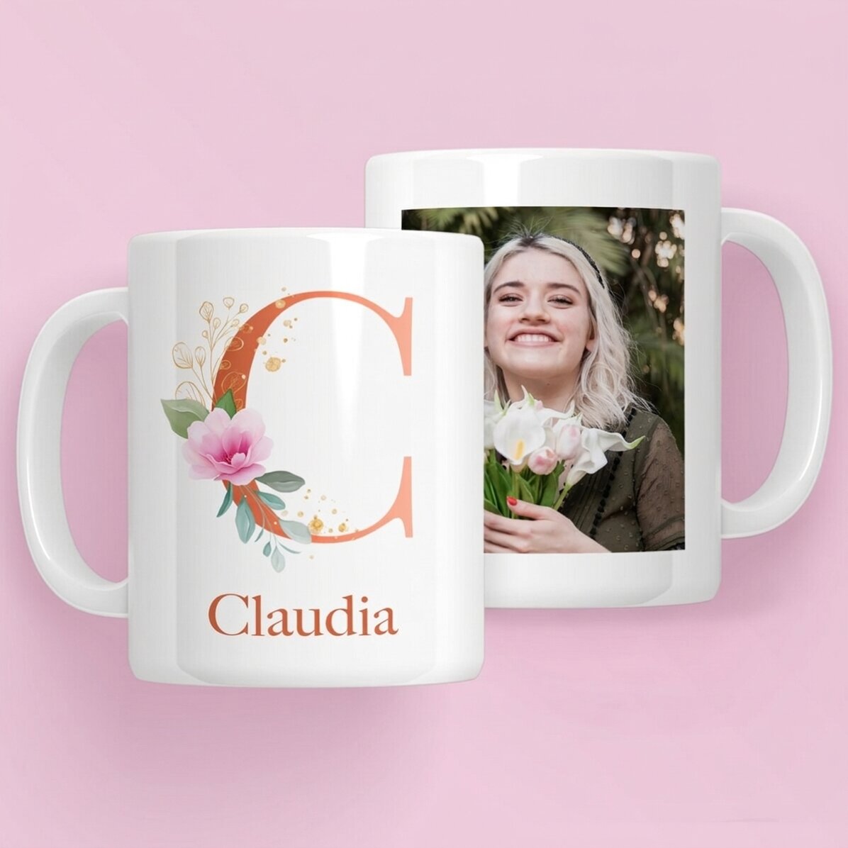Personalised mug with initial, name and photo