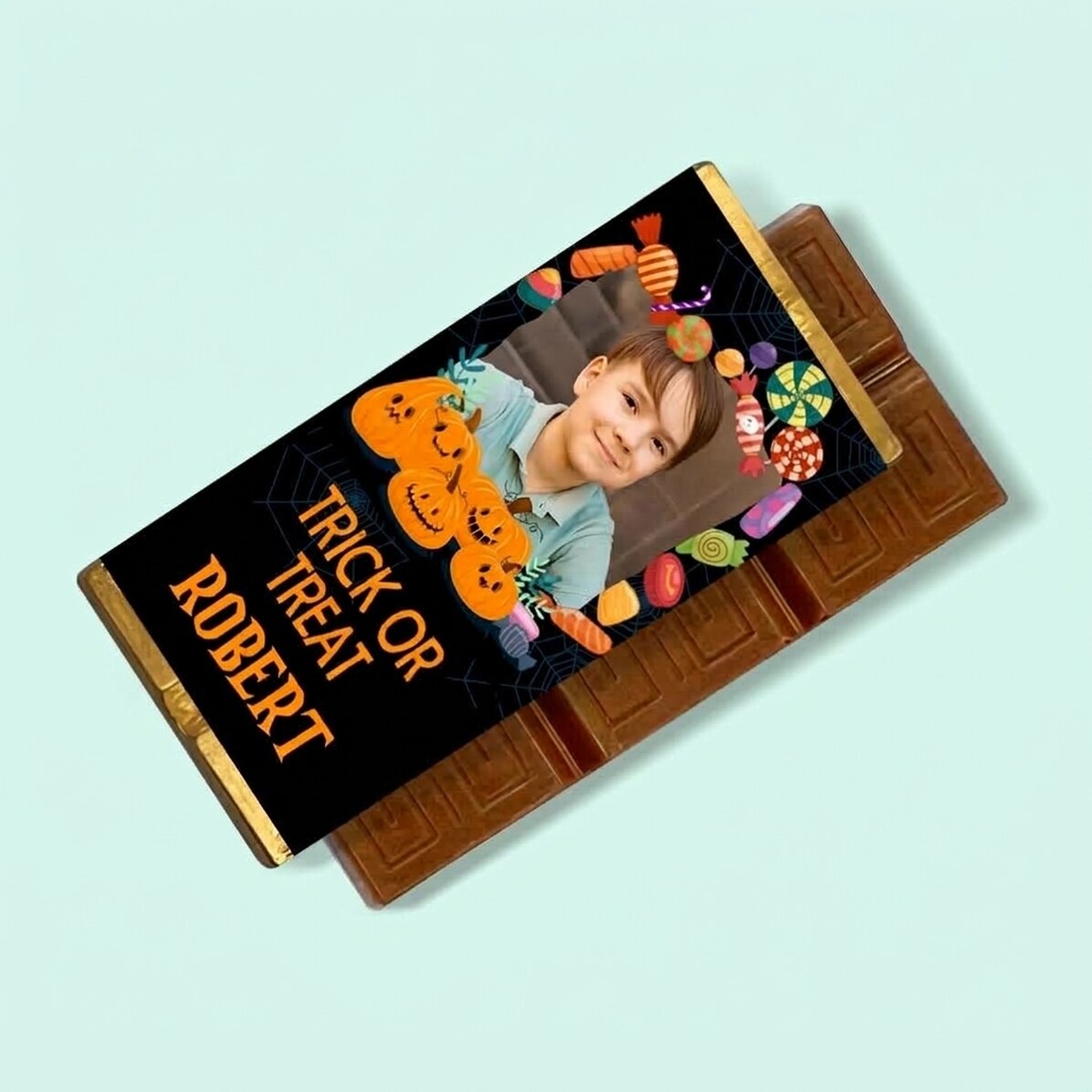 Mini chocolate bar personalised with text and photo - Halloween