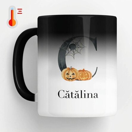 Personalised heat-sensitive mug with initial and name - Halloween