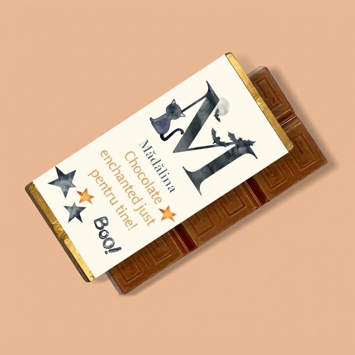 Mini chocolate bar personalised with text and initial - Halloween
