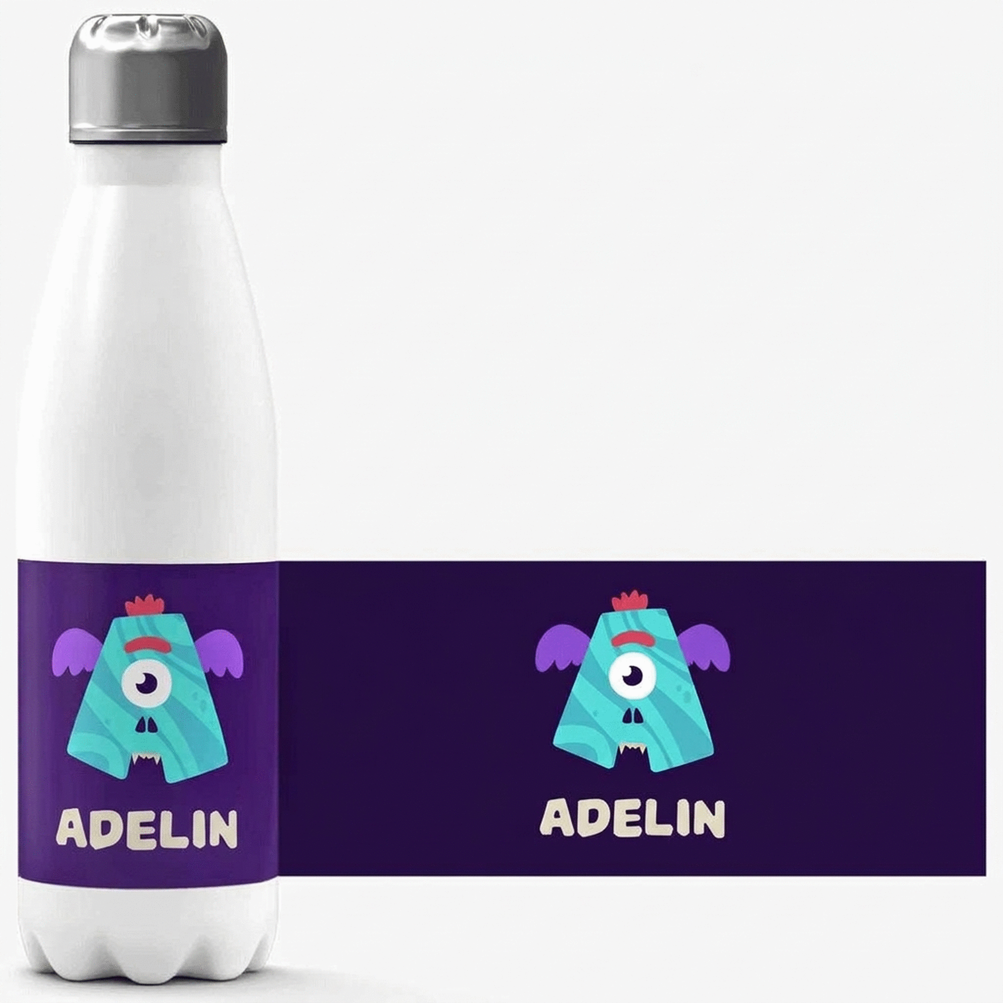 Thermos with white base personalised with text - Monstrulet