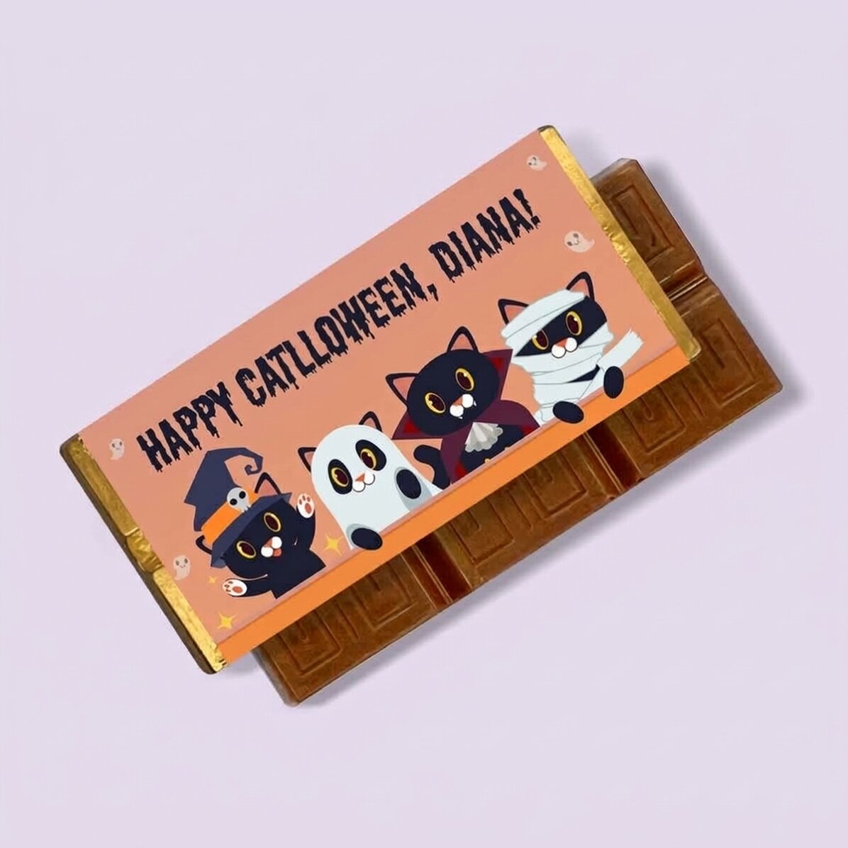 Mini chocolate bar personalised with text - Catlloween