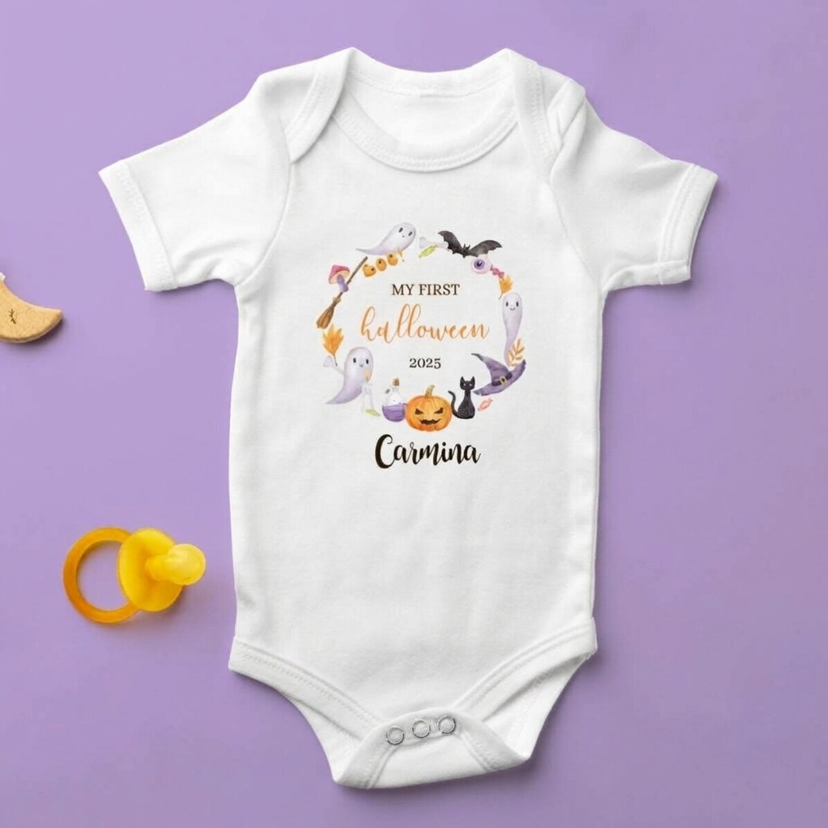 Personalised baby bodysuit with text - My first Halloween