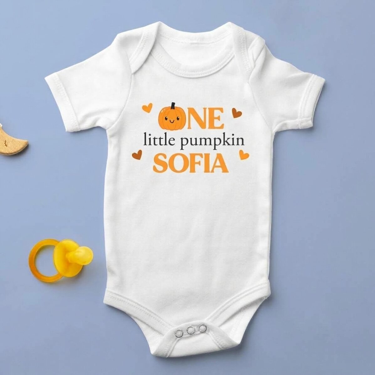 Personalised baby bodysuit with text - One little pumpkin