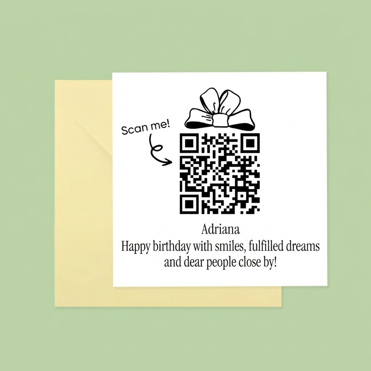 Personalised square card with message and QR code - Happy Birthday!