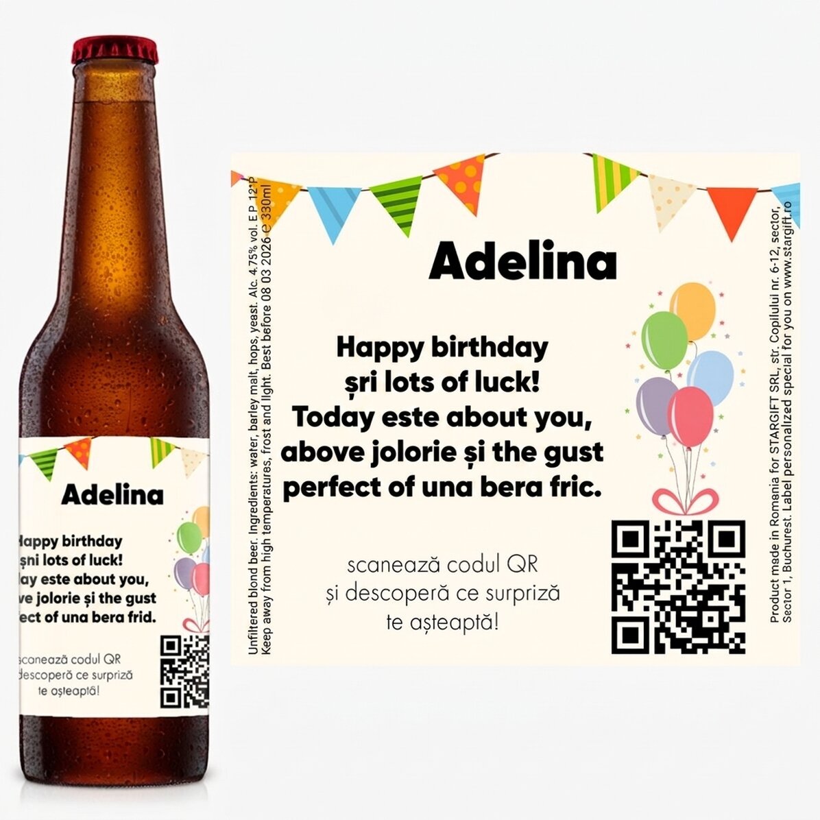 Personalised beer with text and QR code - Anniversary