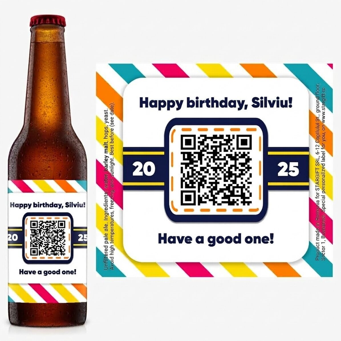 Personalised beer with text and QR code - Happy birthday