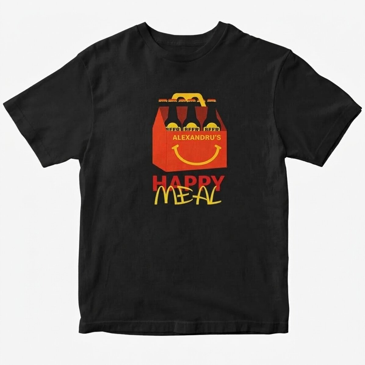 Custom cotton T-shirt with text - Happy beer