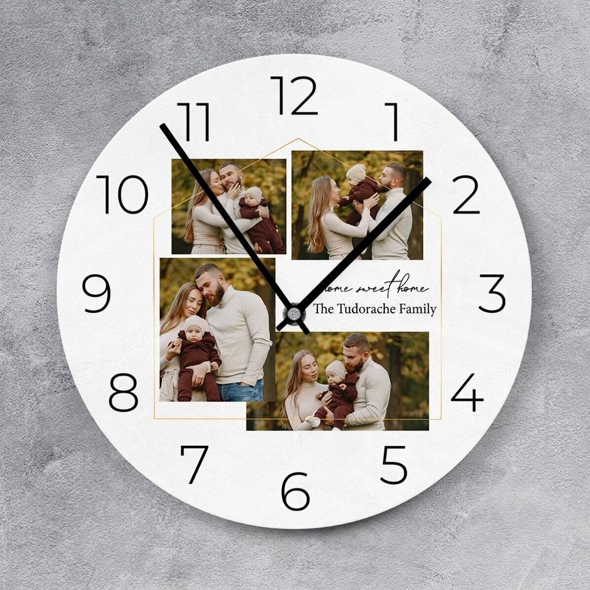 Personalised clock with 4 photos and text - Home sweet home