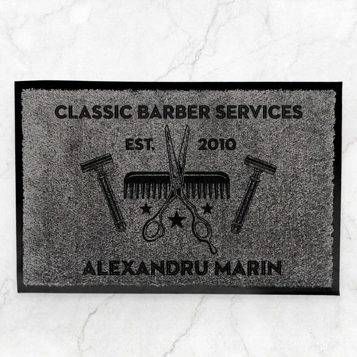 Customised indoor entrance mat with text - Barber Shop