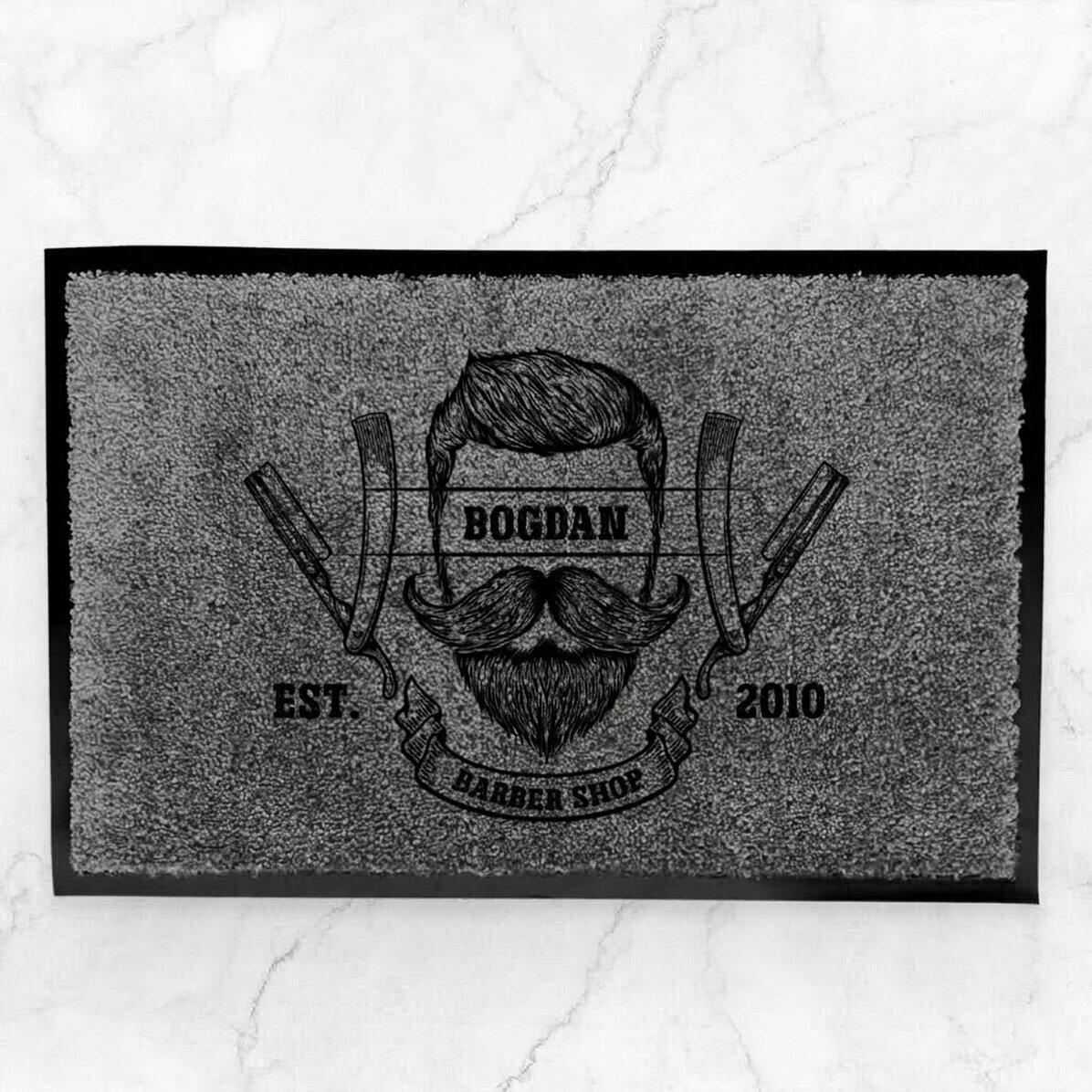 Customised indoor entrance mat with message - Barber Shop
