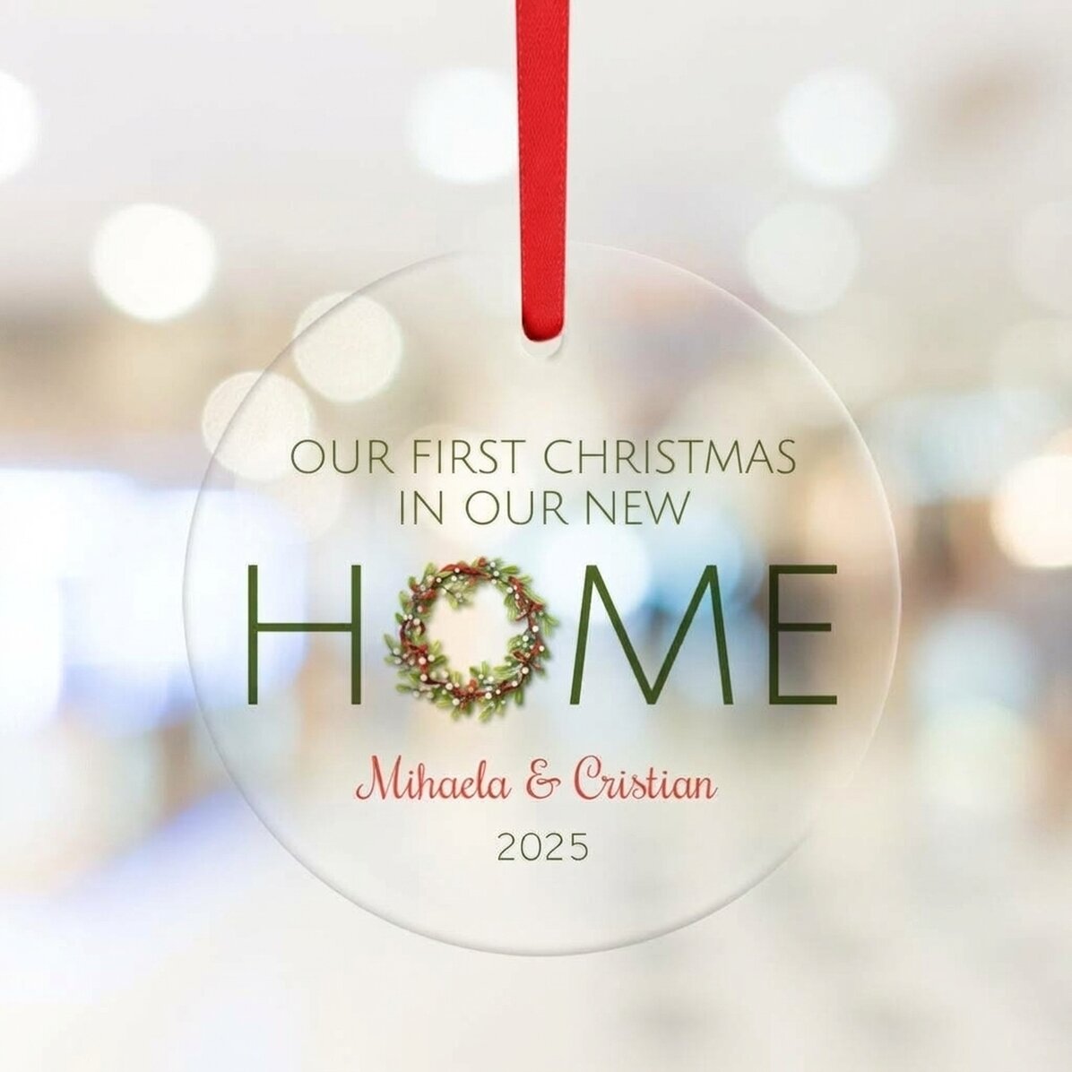 Personalised round ornament with message - Home