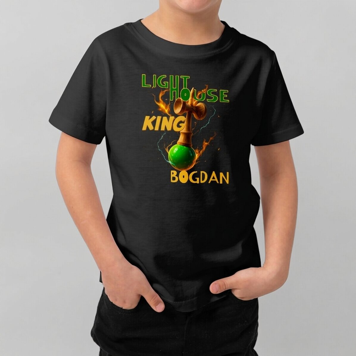 Customised cotton T-shirt for children with text - Lighthouse King