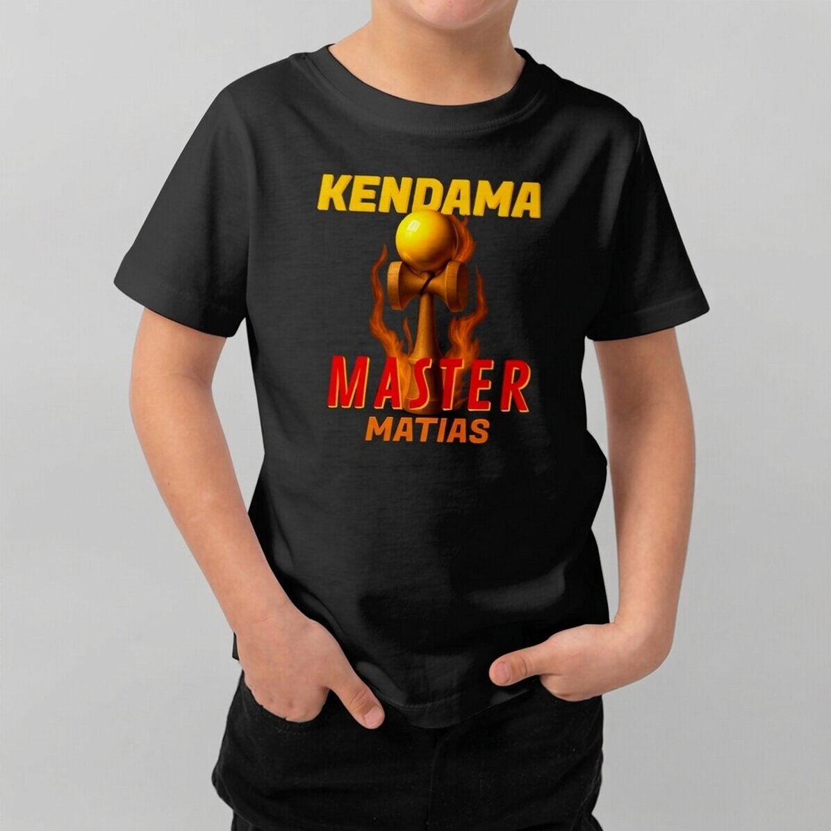 Customised cotton T-shirt for children with text - Kendama Master