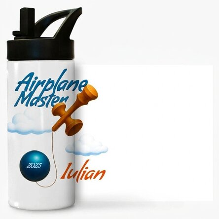 Thermos with handle and straw personalised with name for children - Airplane Master
