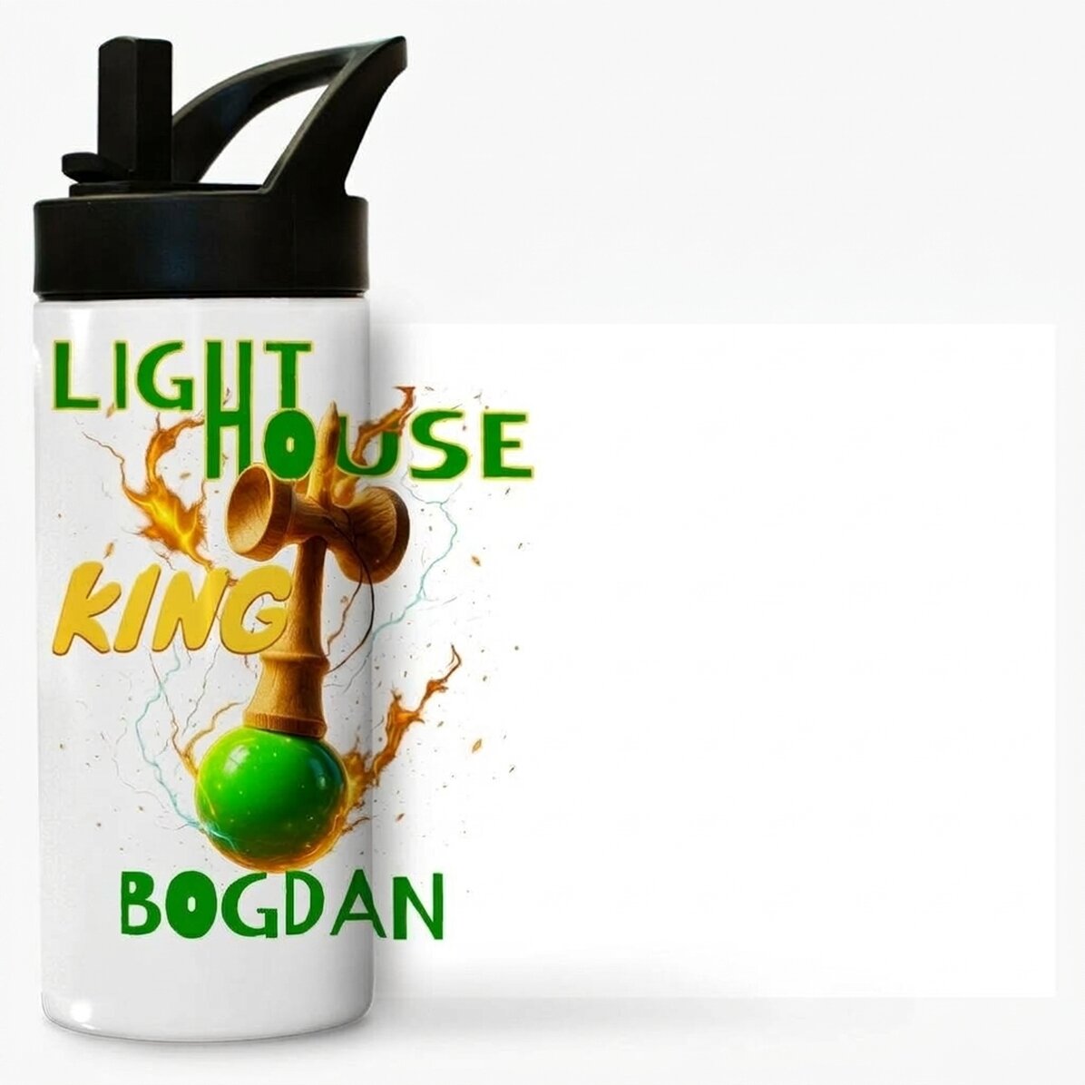 Thermos flask with handle and straw, personalised with name for children - Lighthouse King