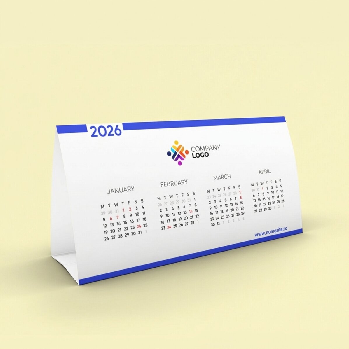 Personalised desk calendar with logo and message