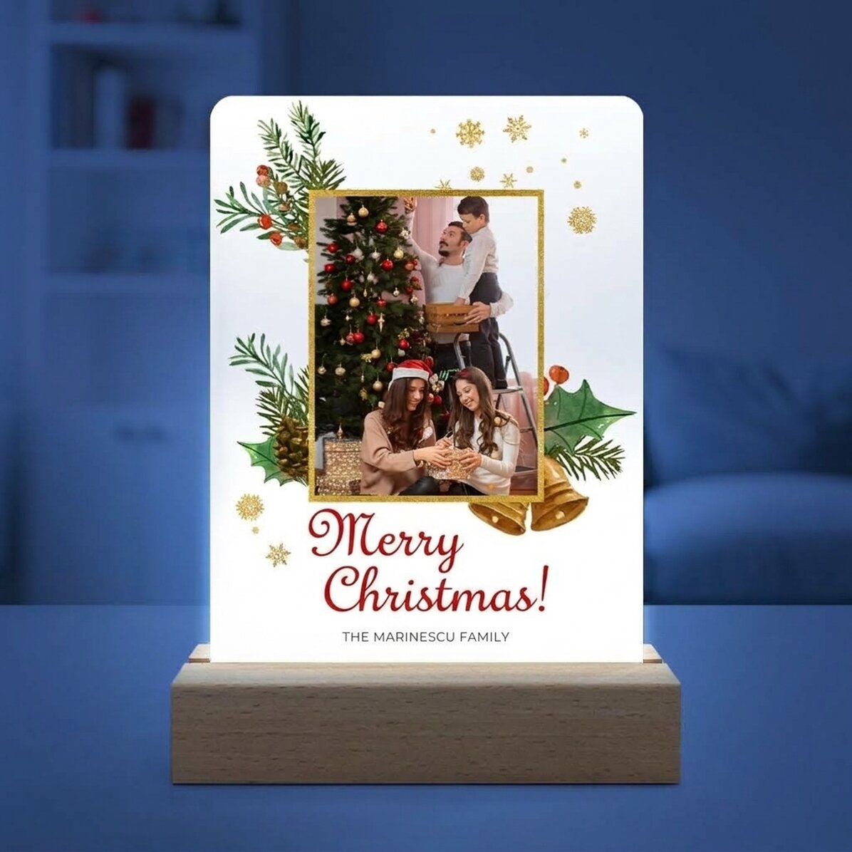 Personalised LED night light with a photo and text - Glitter Frame