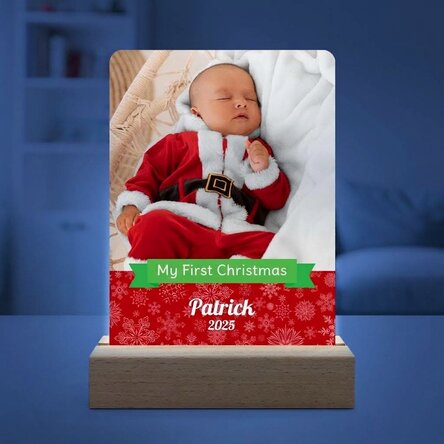 Personalised LED night light with a photo and text - My first Christmas