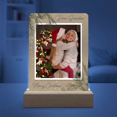 Personalised LED night light with a photo and text - Fir branches