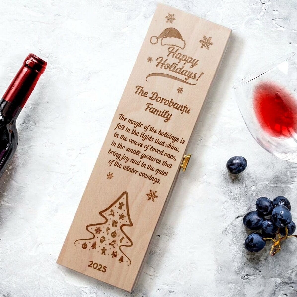 Personalised wine box with text - Happy Holidays!