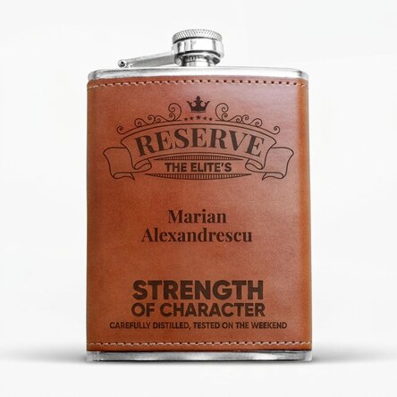Personalised leather-covered pocket flask - Reserve for the Elite