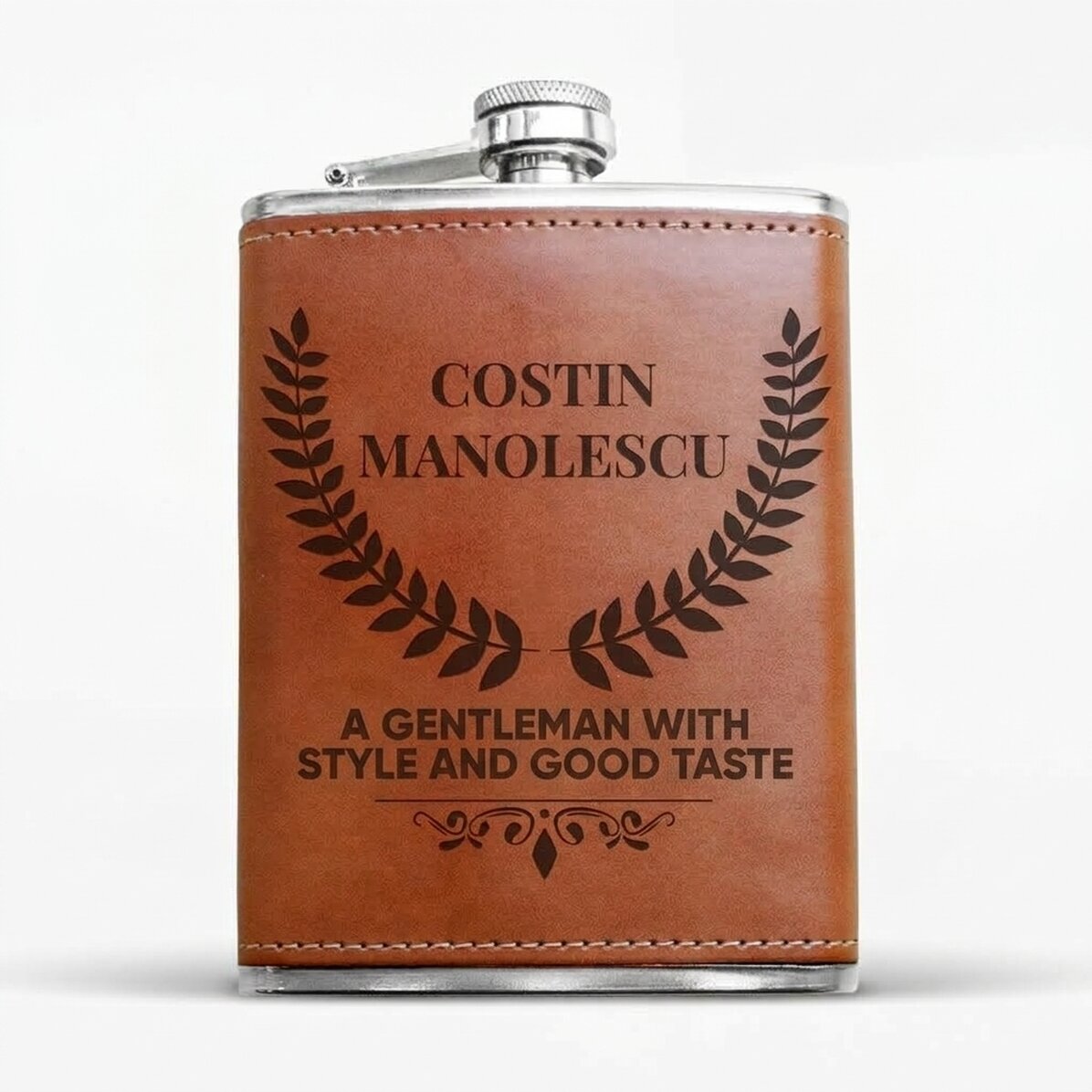 Personalised leather-covered pocket flask - Gentleman