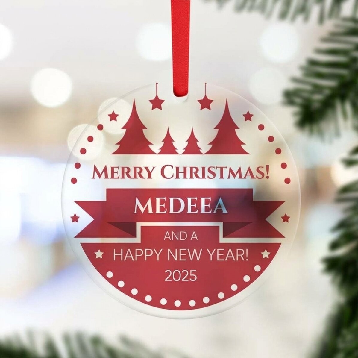 Personalised round ornament with message - Christmas