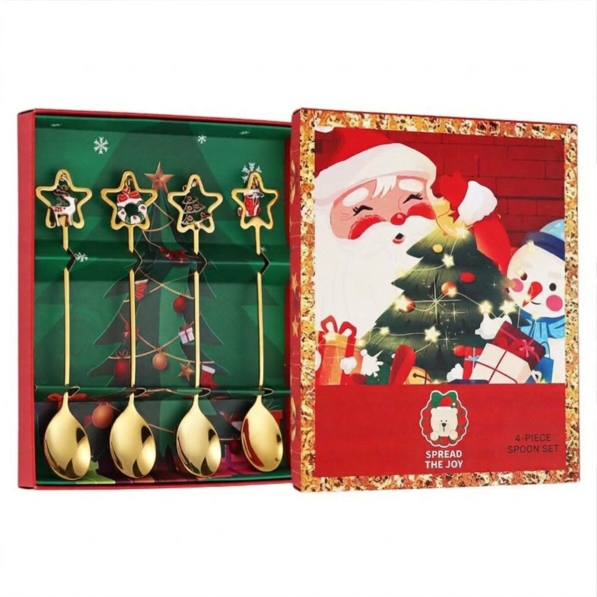 Gift set of 4 golden Christmas spoons