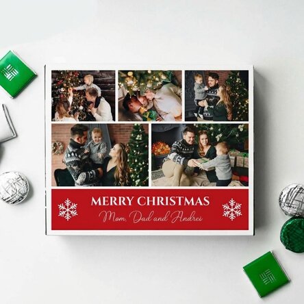Personalised box of chocolates with 5 photos and text - Merry Christmas!