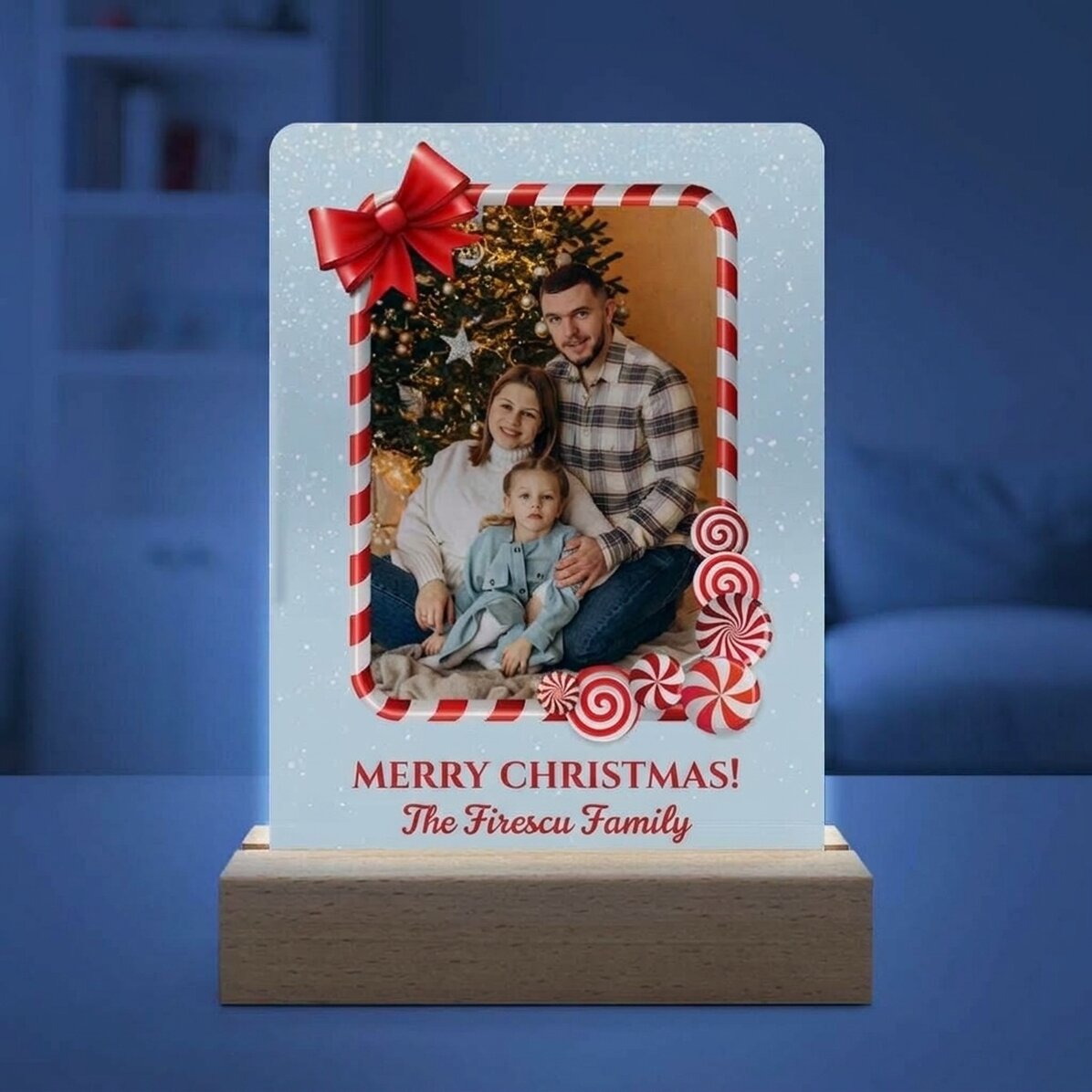 Personalised LED night light with a photo and message - Merry Christmas!