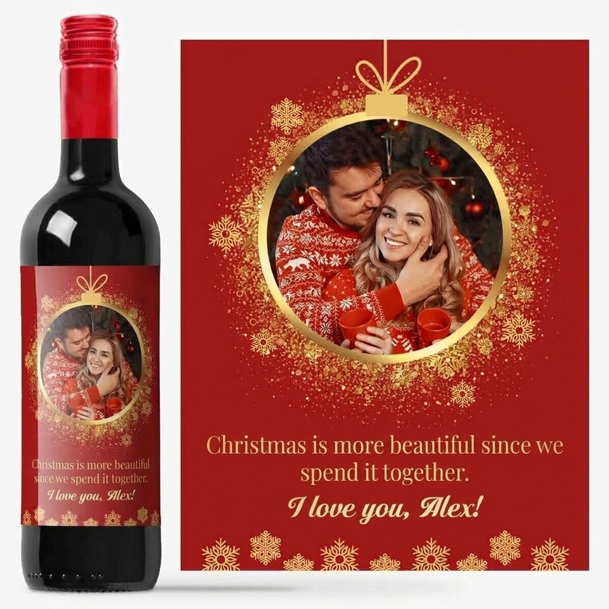 Personalised wine with photo and text - Christmas