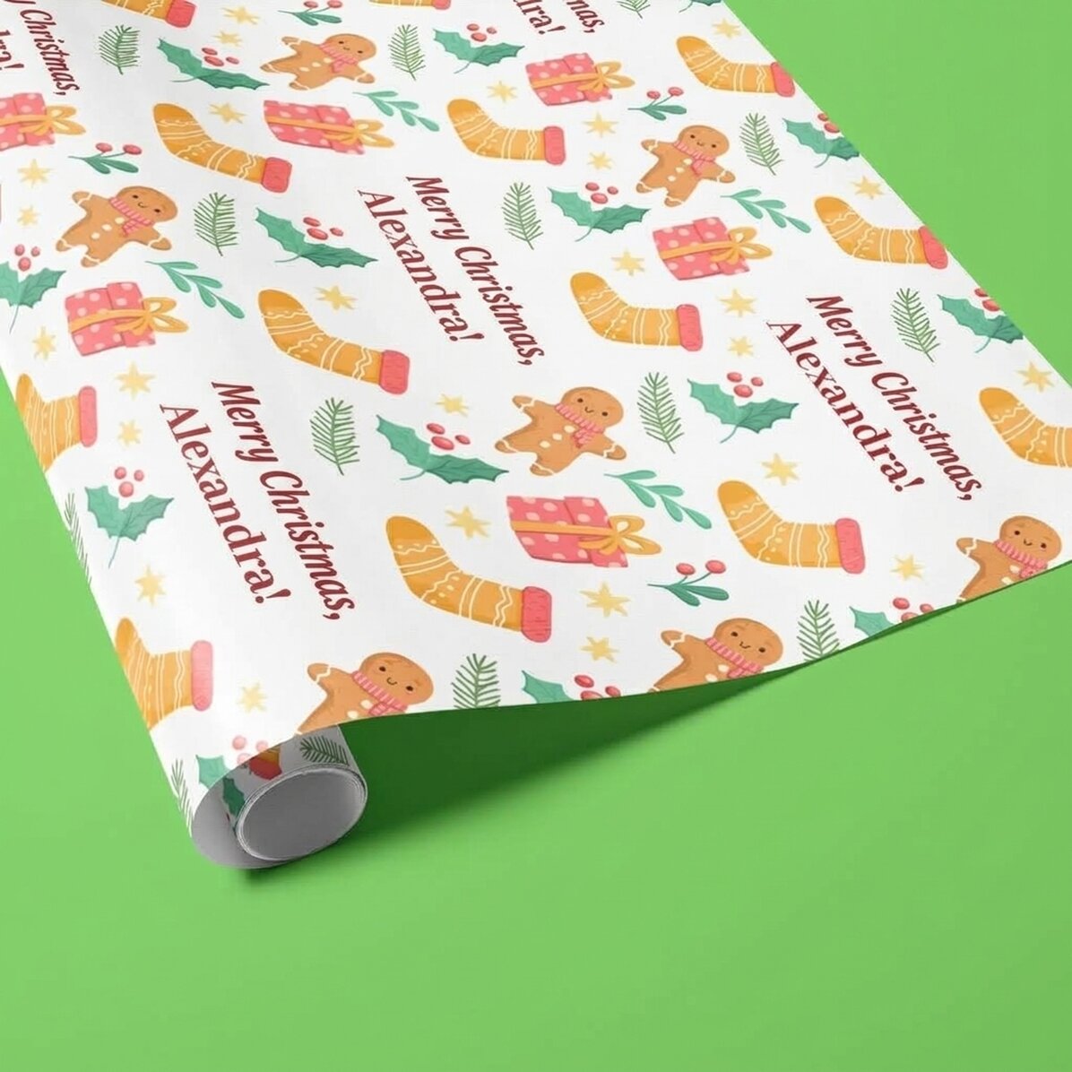 Personalised gift wrapping paper with text - Gingerbread