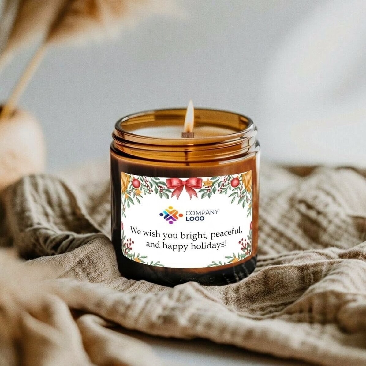 Small scented candle personalised with logo and text