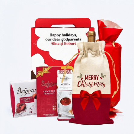 Gift box from Father Christmas with a personalised sticker featuring a message