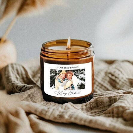Small scented candle personalised with a photo and text