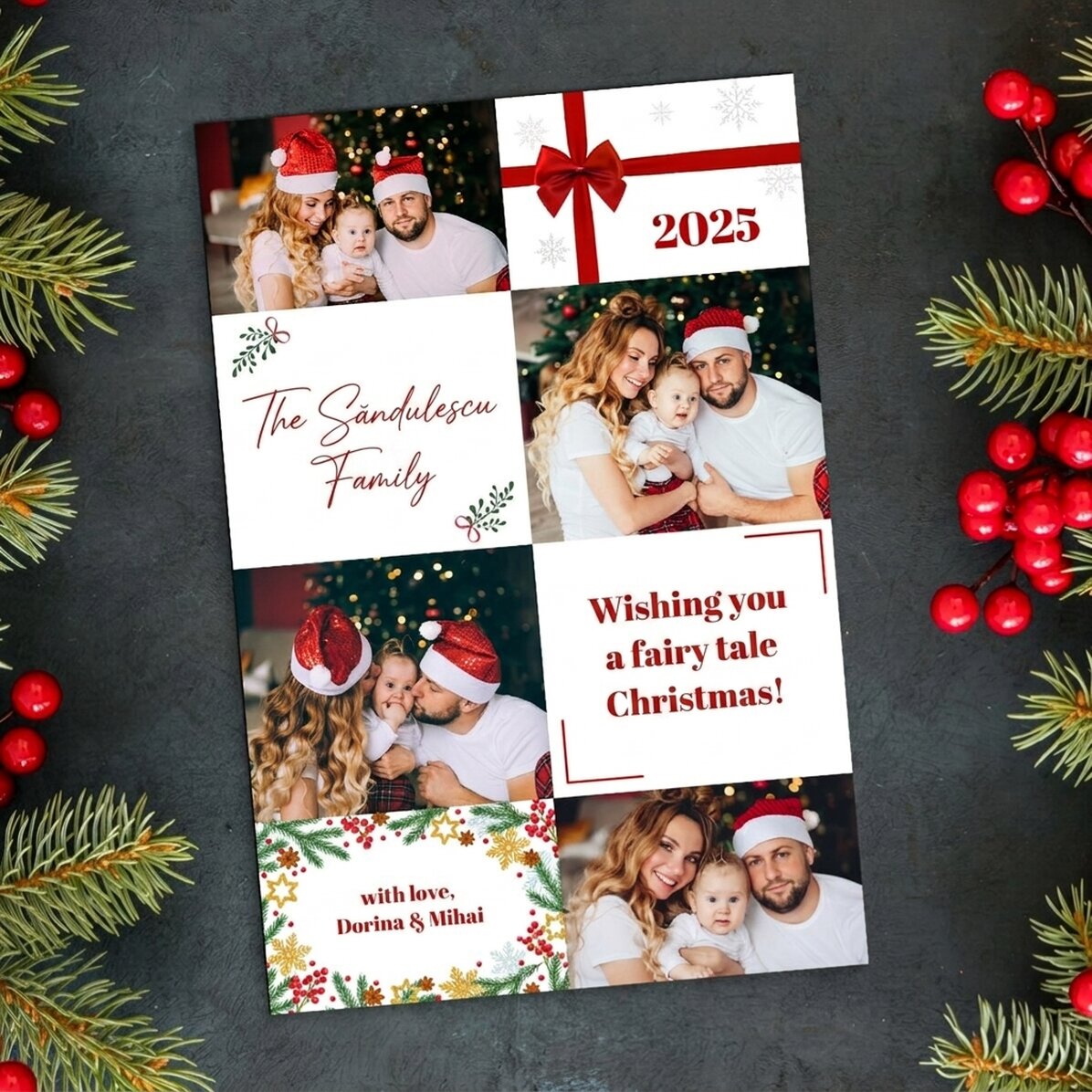 Personalised 10x15 cm magnet with 4 photos and text - Christmas