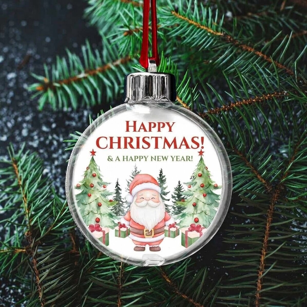 Customised double-sided transparent globe with a photo and text - Christmas