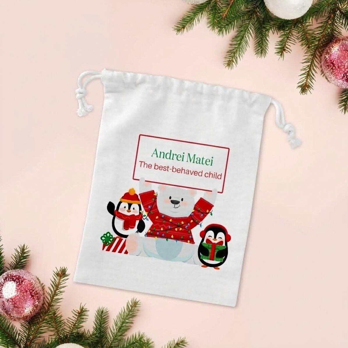 Small gift bag personalised with text - Christmas