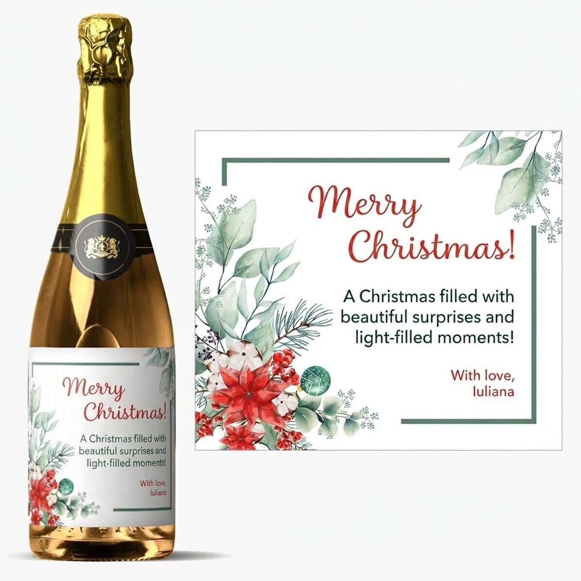 Personalised sparkling wine with text - Christmas