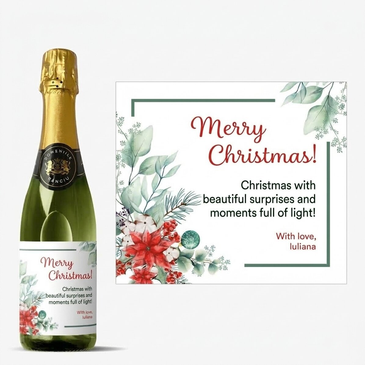 Medium bottle of sparkling wine personalised with text - Christmas