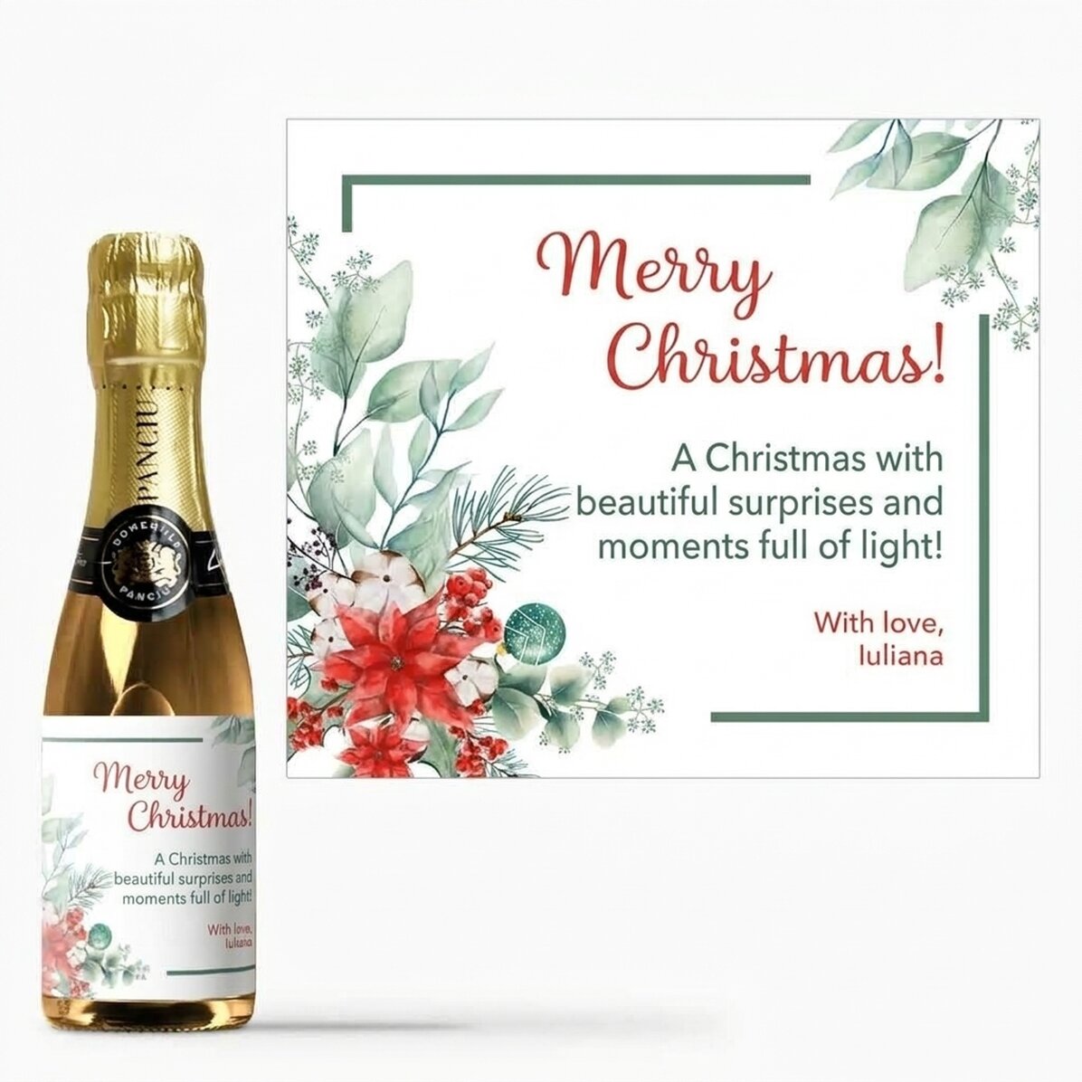Mini bottle of sparkling wine personalised with text - Christmas