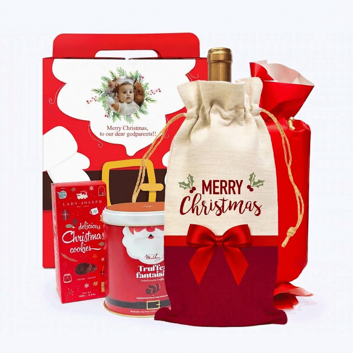 MAGIC SANTA gift box with a personalised sticker featuring a photo and a message